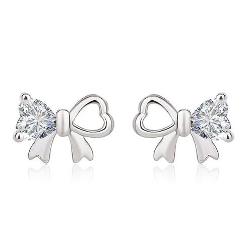 Cubic Zirconia Micro Pave Brass Earring Bowknot plated micro pave cubic zirconia & for woman platinum color Sold By Pair