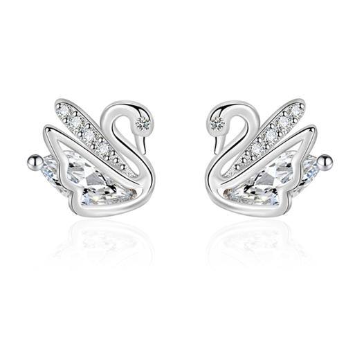 Cubic Zirconia Micro Pave Brass Earring Swan plated micro pave cubic zirconia & for woman platinum color Sold By Pair