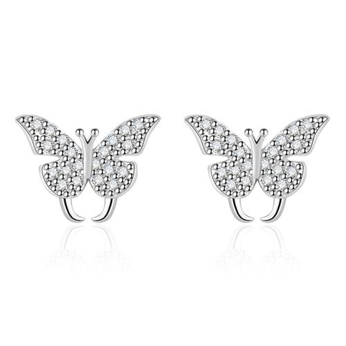 Cubic Zirconia Micro Pave Brass Earring Butterfly plated micro pave cubic zirconia & for woman platinum color Sold By Pair