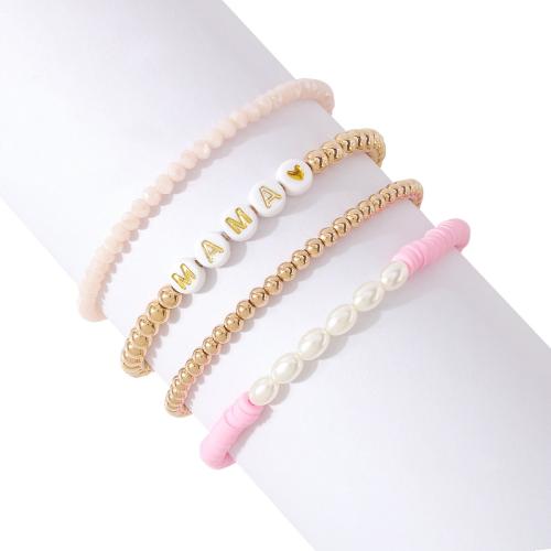 Zinc Alloy Bracelet Set with Polymer Clay & Crystal & Resin & Plastic Pearl gold color plated 4 pieces & Mother Day Jewelry & for woman Inner Approx 50mm Sold By Set