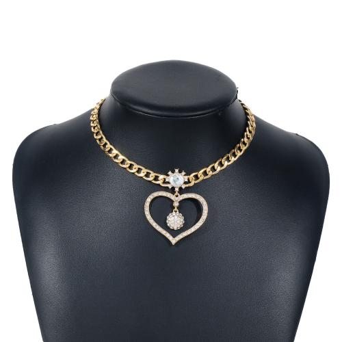 Iron Necklace Heart plated for woman & with rhinestone & hollow Length Approx 14.17-17.32 Inch Sold By PC