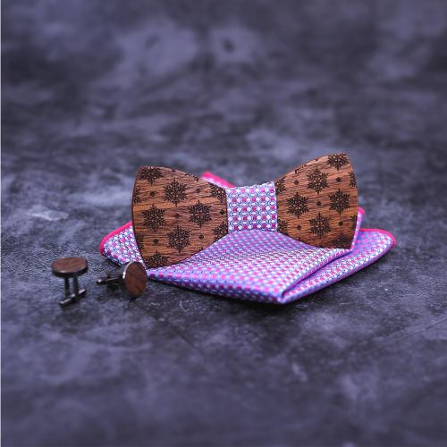 Bow Tie Maple Square Scarf & Bow Ties & cufflink with 304 Stainless Steel three pieces & for man Bow 120*50*4.5mm 13.6*8.5*3.4cm Sold By Set