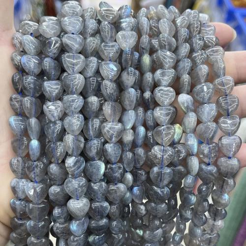 Labradorit perler, Heart, mode smykker & du kan DIY, grå, 10mm, Solgt Per Ca. 38 cm Strand