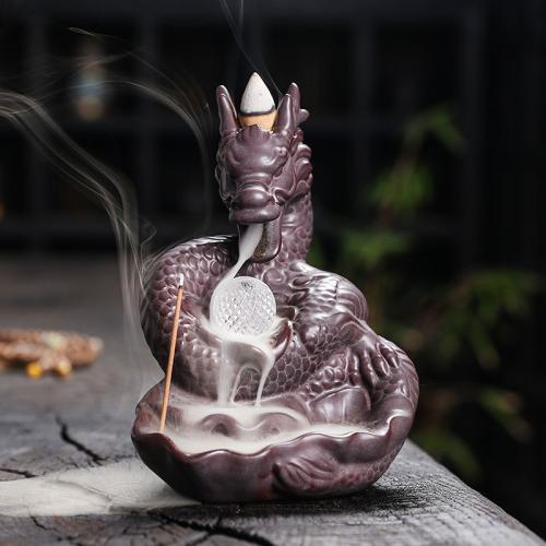 Backflow Incense Burner Porcelain Dragon half handmade for home and office & durable & with LED light Sold By PC