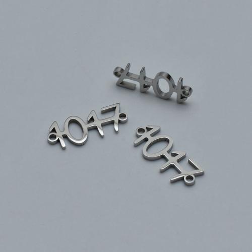 Nerezová ocel Connector, 304 Stainless Steel, Číslo, lesklý, DIY & 1/1 smyčka, Původní barva, 20x9x1.25mm, Prodáno By PC