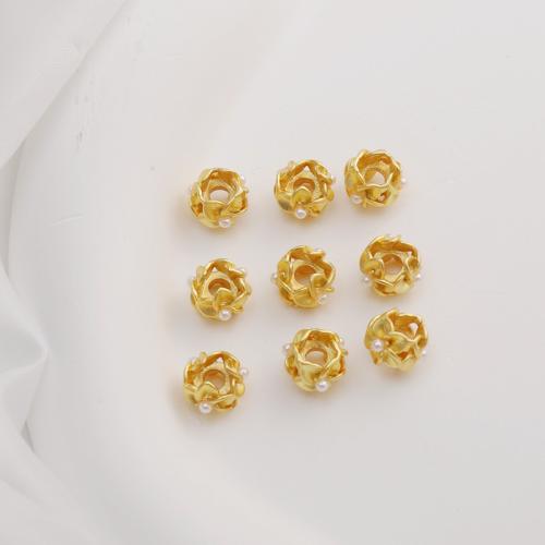 Zinklegierung Zwischenperlen, mit Kunststoff Perlen, Blume, goldfarben plattiert, DIY, frei von Nickel, Blei & Kadmium, 7x4mm, verkauft von PC