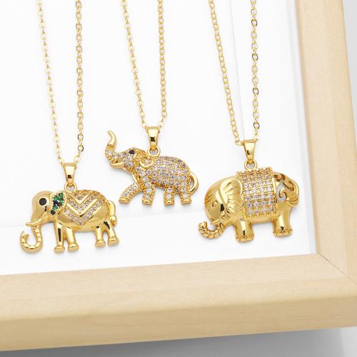 Cubic Zircon Micro Pave Brass Necklace Elephant plated fashion jewelry & micro pave cubic zirconia nickel lead & cadmium free Sold By PC