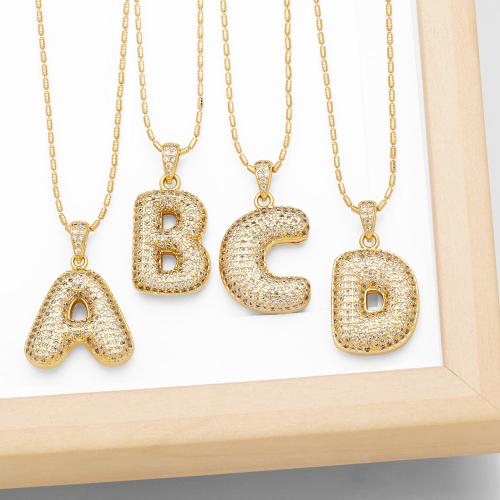 Cubic Zircon Micro Pave Brass Necklace with 5cm extender chain Alphabet Letter plated fashion jewelry & micro pave cubic zirconia golden nickel lead & cadmium free Length 42 cm Sold By PC