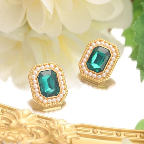 Zinc Alloy Stud Earring with ABS Plastic Pearl plated fashion jewelry & with rhinestone golden nickel lead & cadmium free Length 11.4 cm Sold By Pair