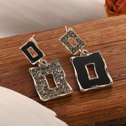 Zinc Alloy Drop Earrings plated fashion jewelry & enamel & with rhinestone silver color nickel lead & cadmium free Sold By Pair