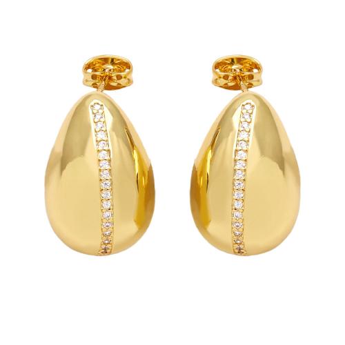Cubic Zirconia Micro Pave Brass Earring Teardrop plated fashion jewelry & micro pave cubic zirconia golden nickel lead & cadmium free Sold By Pair