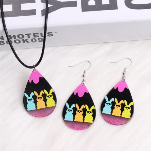 Acrylic Jewelry Set earring & necklace printing 2 pieces & fashion jewelry & for woman Necklace 40+5cm earrings . Sold By Set