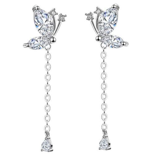 Cubic Zirconia Micro Pave Brass Earring Butterfly plated micro pave cubic zirconia & for woman platinum color Sold By Pair