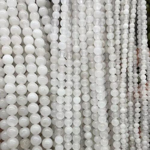 Jade Perlen, rund, poliert, Modeschmuck & DIY & verschiedene Größen vorhanden, weiß, verkauft per ca. 38 cm Strang