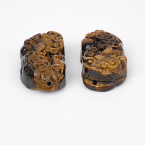 Natural Tiger Eye Beads Fabulous Wild Beast Carved DIY yellow Sold By Pair