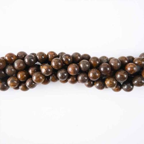 Bronzite Stone Beads, Runde, poleret, du kan DIY & forskellig størrelse for valg, brun, Solgt Per Ca. 38 cm Strand