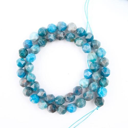 Gemstone smykker perler, apatitter, du kan DIY & facetteret, blå, 8mm, Ca. 39pc'er/Strand, Solgt Per Ca. 38 cm Strand