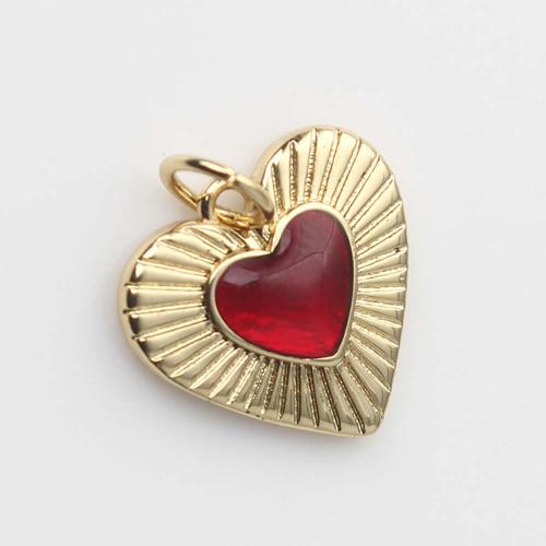 Messing hjerte Vedhæng, med Glas, Heart, guldfarve belagt, du kan DIY, rød, nikkel, bly & cadmium fri, 16.50x13.60x3.20mm, Solgt af PC
