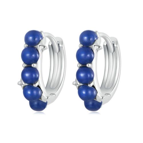 925 Sterling Silver Hoop Earrings with Lapis Lazuli plated for woman platinum color Sold By Pair