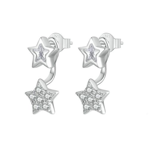 Cubic Zirconia Micro Pave Sterling Silver Earring 925 Sterling Silver Star plated micro pave cubic zirconia & for woman platinum color Sold By Pair