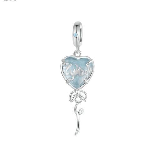 925 Sterling Silver European Pendant with Opal & Glass plated DIY platinum color Sold By PC