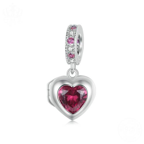 925 Sterling Silver European Pendant Heart plated DIY & micro pave cubic zirconia platinum color Sold By PC