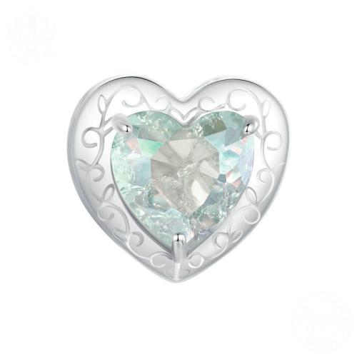 925 Sterling Silver European Beads with Glass Heart plated DIY & micro pave cubic zirconia & enamel platinum color Sold By PC