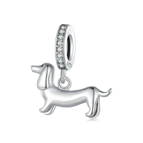 Cubic Zirconia Micro Pave 925 Sterling Silver Pendant Dog plated DIY & micro pave cubic zirconia platinum color Sold By PC