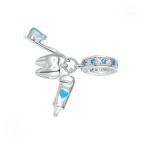 Cubic Zirconia Micro Pave 925 Sterling Silver Pendant plated DIY & micro pave cubic zirconia & enamel platinum color Sold By PC