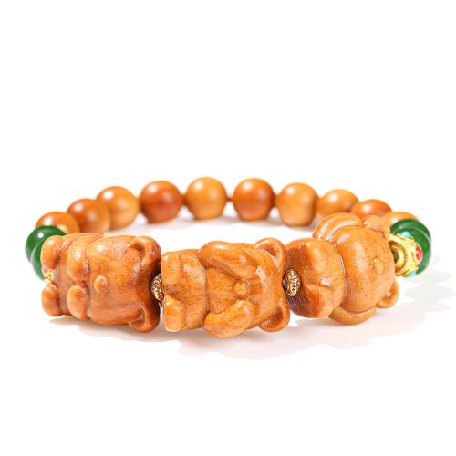 Sandalwood Bracelet with Zinc Alloy Bear handmade fashion jewelry & Unisex Length Approx 6-8 Inch Sold By PC
