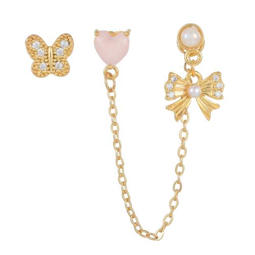 Brass Piercing Earring with Plastic Pearl plated & micro pave cubic zirconia & for woman Sold By PC