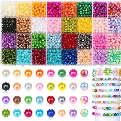 ABS plast perler, ABS plastik perle, med Plastboks, Runde, mode smykker & du kan DIY, blandede farver, 290x130x25mm, Ca. 1920pc'er/Box, Solgt af Box
