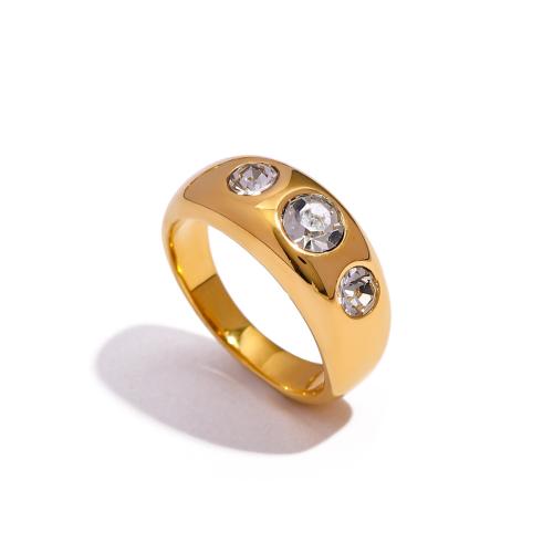 Cubic Zirconia Stainless Steel Finger Ring 304 Stainless Steel 18K gold plated & micro pave cubic zirconia & for woman golden Sold By PC