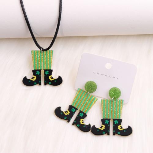 Acrylic Jewelry Set Stud Earring & necklace with Wax Cord stoving varnish fashion jewelry & for woman Necklace 40cm tail 5cm; Stud . Sold By Set