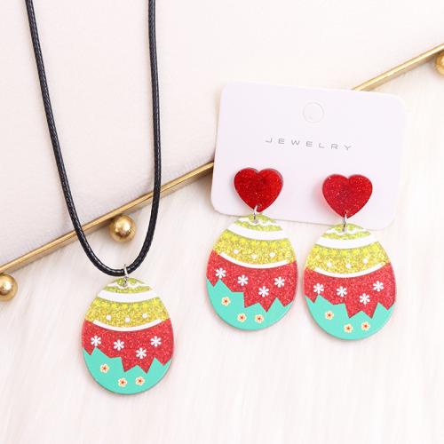 Acrylic Jewelry Set Stud Earring & necklace with Wax Cord printing fashion jewelry & for woman Necklace 40cm tail 5cm; Stud Sold By Set