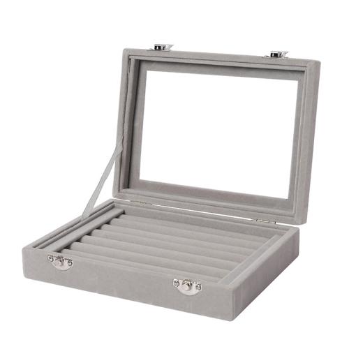 綿ビロード リング ボックス, とともに ミドル密度ファイバーボード & ガラス, 長方形, 防塵 & 透明的, 無色, 200x150x48mm, 売り手 パソコン