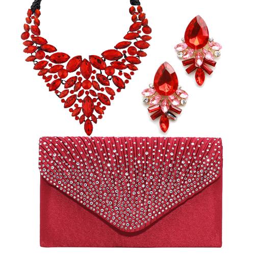 Zinc Alloy Jewelry Sets, earring & necklace, with Cloth, plated, three pieces & for woman & with rhinestone, more colors for choice, nickel, lead & cadmium free, Sold By Set