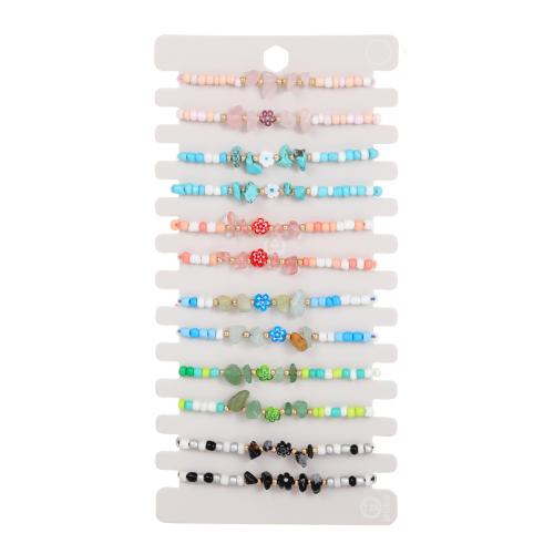 Lampwork Bracelets with Cotton Thread & Stone handmade fashion jewelry & for woman mixed colors Length 18-23 cm Sold By Lot