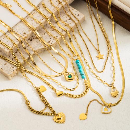 Edelstahl Schmuck Halskette, 304 Edelstahl, plattiert, Modeschmuck & verschiedene Stile für Wahl & für Frau, Goldfarbe, frei von Nickel, Blei & Kadmium, verkauft von setzen