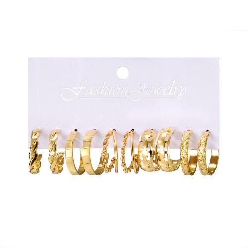 Zinc Alloy Earring Set gold color plated for woman & hollow Sold By Set