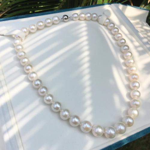 Природное пресноводное жемчужное ожерелье, Пресноводные жемчуги, Слегка круглый, ювелирные изделия моды & Женский, белый, pearl diameter 9-11mm, длина Приблизительно 45 см, продается PC