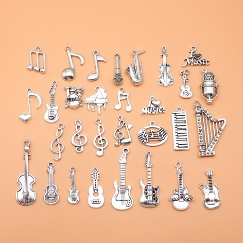 Instrumento musical em forma de pingentes de liga de zinco, Instrumentos musicais, banho de cor prata antiga, DIY, níquel, chumbo e cádmio livre, vendido por Defina