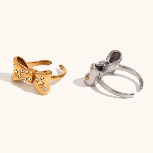 Strass roestvrij staal vinger ring, 316L roestvrij staal, Strik, mode sieraden & voor vrouw & met strass, meer kleuren voor de keuze, Verkocht door PC