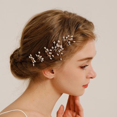 De Stok van het haar, Zinc Alloy, met Plastic Pearl, gold plated, voor bruids & met strass, nikkel, lood en cadmium vrij, Verkocht door PC