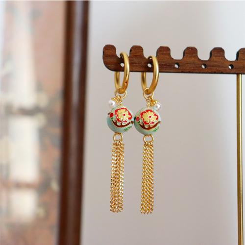 Brass Drop Earring with ABS Plastic Pearl plated fashion jewelry & enamel golden nickel lead & cadmium free Sold By Pair