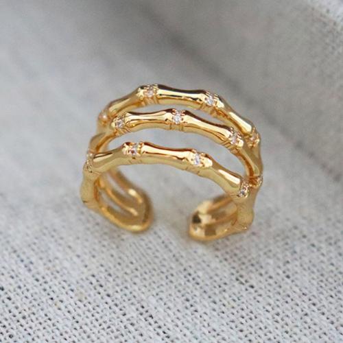 Messing ringen, plated, mode sieraden & met strass, gouden, nikkel, lood en cadmium vrij, Ring inner diameter:17mm, Verkocht door PC
