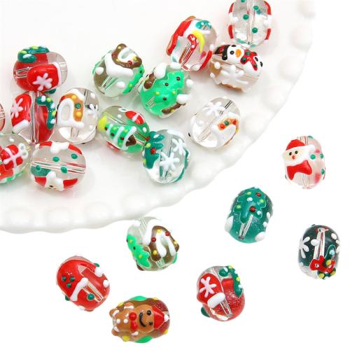 Bożonarodzeniowe koraliki szklane, Lampwork, DIY & różne wzory do wyboru, dostępnych więcej kolorów, 14x16mm, sprzedane przez PC