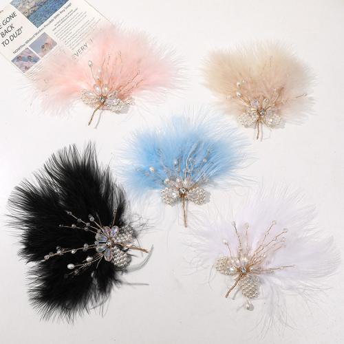 Hair Accessories DIY Findings, Feather, with Seedbead & Plastic Pearl & Tibetan Style, more colors for choice, 110x120mm, Sold By PC