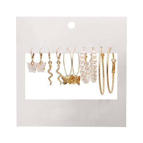 Κράμα ψευδάργυρου Σύνολο σκουλαρίκι, με Πλαστικά Μαργαριτάρι & Ακρυλικό, χρώμα επίχρυσο, κοσμήματα μόδας & για τη γυναίκα, earring length 26-50mm, Sold Με Ορισμός