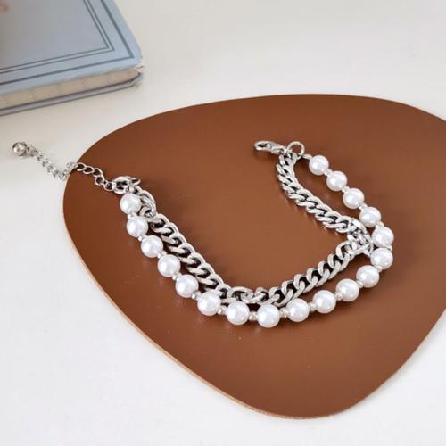 Zinc Alloy Bracelet with Plastic Pearl with 5cm extender chain high quality plated fashion jewelry & for woman nickel lead & cadmium free Length Approx 16 cm Approx 17.5 cm Sold By PC
